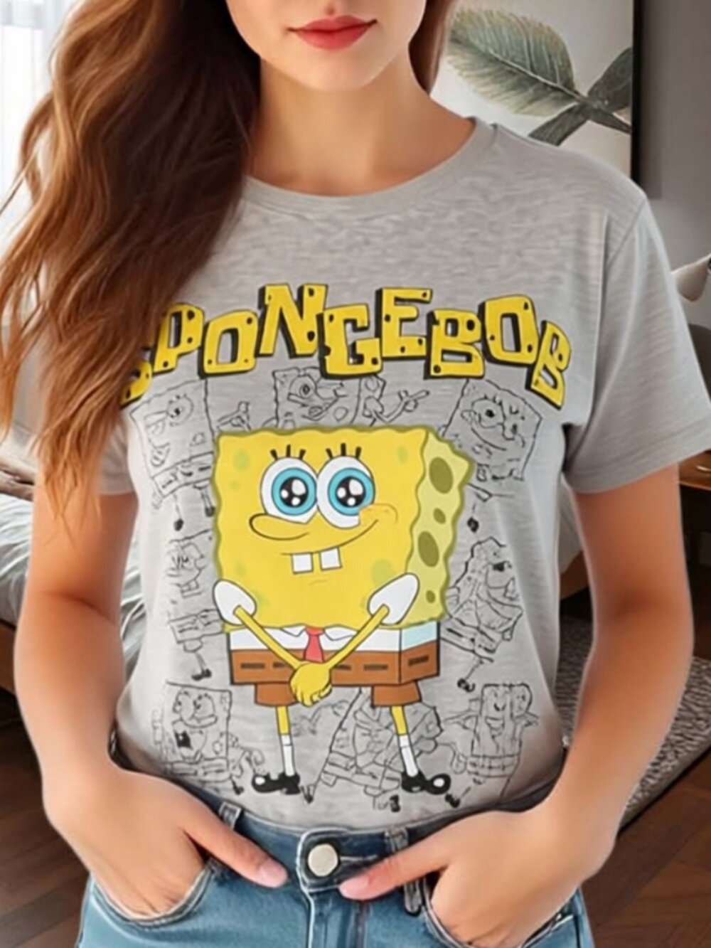 WOMEN'S NICKELODEON SPONGEBOB SQUAREPANTS SHIRT JUNIOR'S SIZE MEDIUM